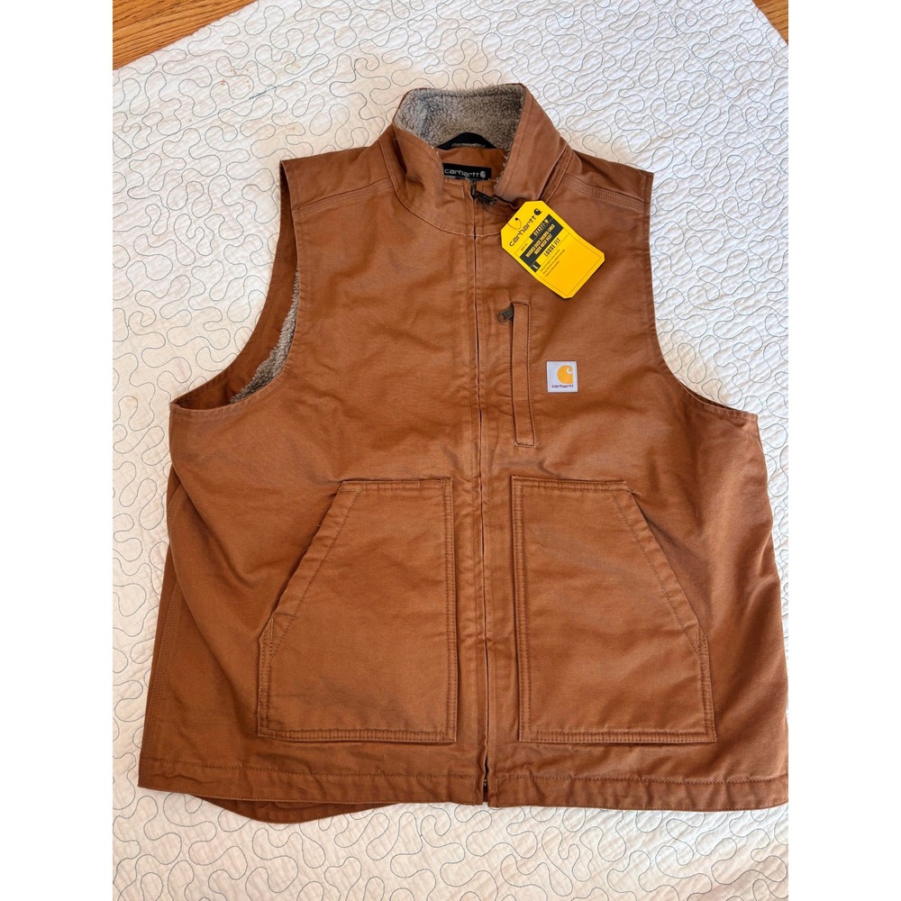 Carhartt Mens Brown Duck Sherpa Lined Mock Neck Vest Size Large Loose Fit